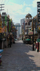 航拍5A横店影视城广州街香港街景区老建筑视频旅游景点视频