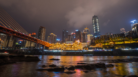 8k重庆嘉陵江枯水期洪崖洞夜景素材视频