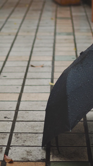 下雨天雨水打在伞细节特写25秒视频