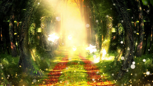 荧光粒子梦幻飞舞绿色森林全息背景视频视频