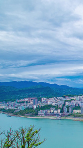 延时长江城市建筑蓝天白云视频