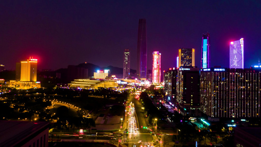 4K航拍东莞城市夜景灯光秀移动延时摄影视频