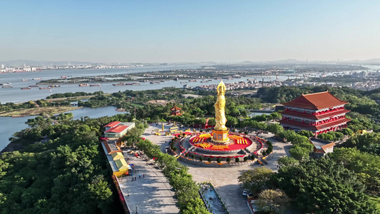 中国4A广州番禺莲花山风景区航拍莲花山观音圣境视频