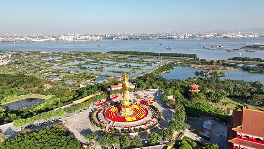 中国4A广州番禺莲花山风景区航拍莲花山观音圣境视频