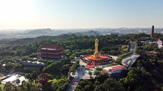 中国4A广州番禺莲花山风景区航拍莲花山观音圣境视频