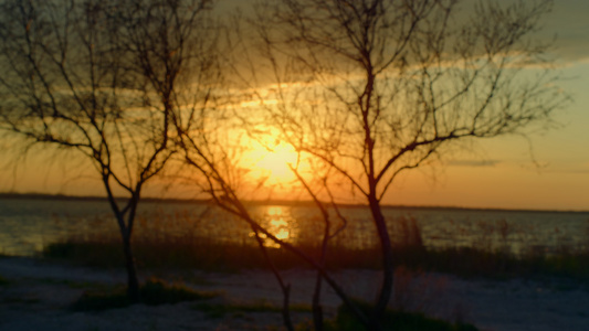 日落水地平线照耀在海洋自然景观视频