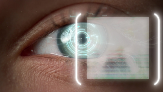 具有生物特征视网膜扫描的特写技术眼记忆分析过程视频