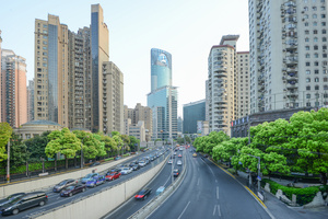 上海商业街高楼大厦车流4K延时14秒视频