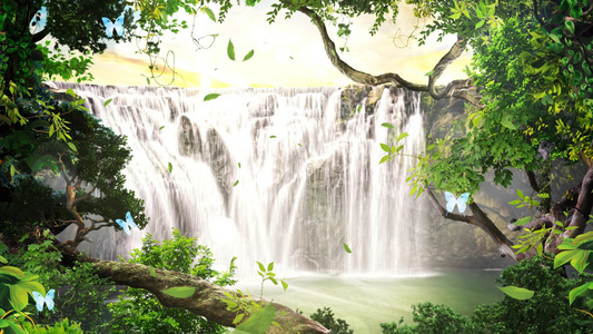 大气动态丛林瀑布流水视频背景元素视频