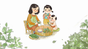 中国风端午传统节日温馨手绘粽子母亲孩童13秒视频