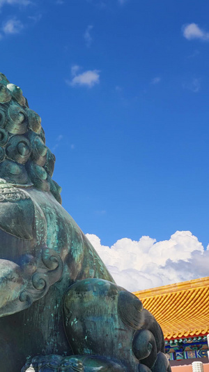 北京故宫博物院石狮子背景视频合成视频15秒视频