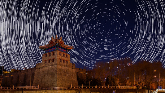 北京左安门角楼城墙环绕星轨之动态视频