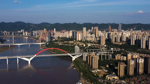 4K重庆城市南岸区菜园坝网红桥梁航拍69秒视频
