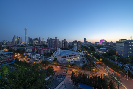 日落后夜景北京国贸延时视频