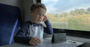 男孩在火车上用手机37秒视频