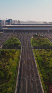 超清航拍延时南京南站列车行驶中国高铁视频