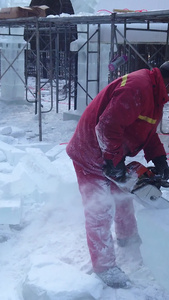 多角度拍摄冰雪节冰雕制作过程合集冰雪世界视频