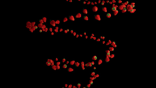 以螺旋形无缝环环阿尔法频道形式飞行的草莓视频