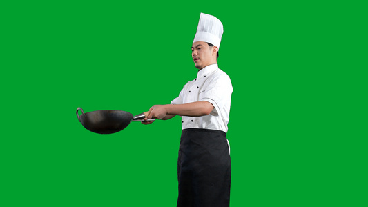 厨师颠勺制作美食绿幕视频