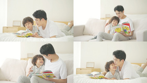 【人物合集】4K父亲和孩子一起看通话故事书合集68秒视频