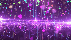 梦幻紫色爱心粒子舞台背景19秒视频