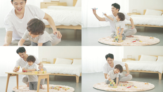 【人像合集】4K父亲在家陪孩子玩玩具合集视频
