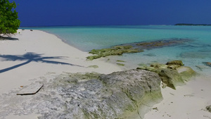 棕榈附近白沙背景的蓝绿水天堂湾海滩度假日间景观12秒视频