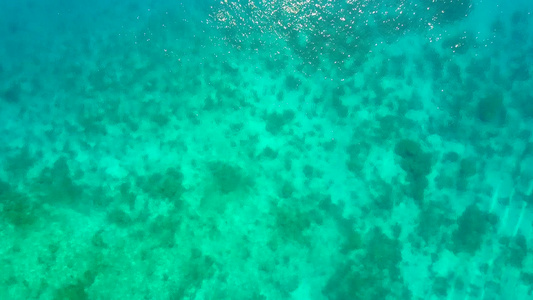 海浪附近浅海和白色沙滩背景的豪华海湾海滩远洋旅行的视频