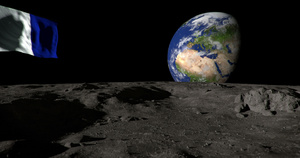 月亮表面有浮兰和地球旗帜有阿尔法面罩17秒视频