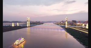 4k浙江舟山网红桥港岛大桥夜景航拍25秒视频