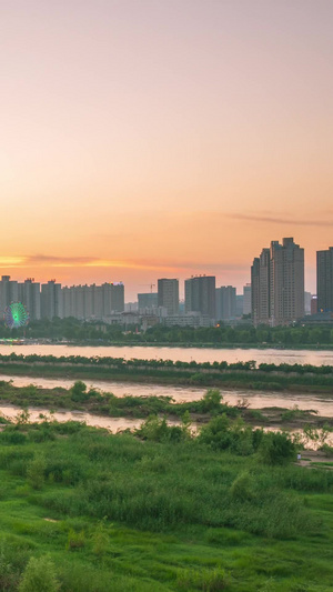 古都咸阳渭河城市生态湿地日落西咸新区日落时间流逝9秒视频