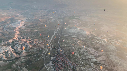 土耳其日出高空俯拍热气球视频