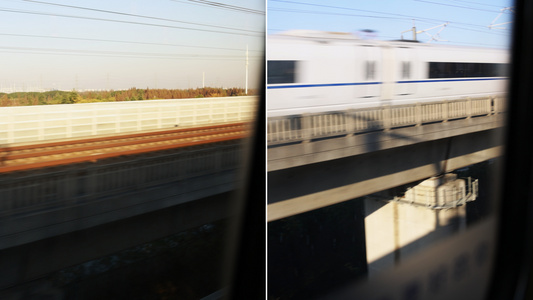行驶列车窗外的列车轨道视频