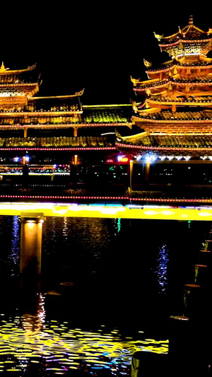 实拍贵州黔东南侗族风雨桥夜景延时摄影14秒视频