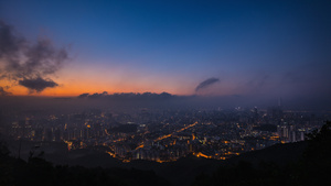 日出黎明太平山顶俯瞰整个香港延时12秒视频