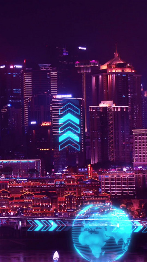 重庆洪崖洞延时赛博朋克科幻城市背景10秒视频
