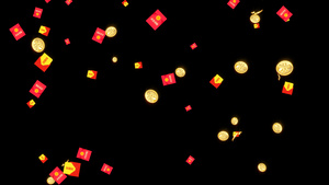 4K 新年红包金币漂落元素10秒视频