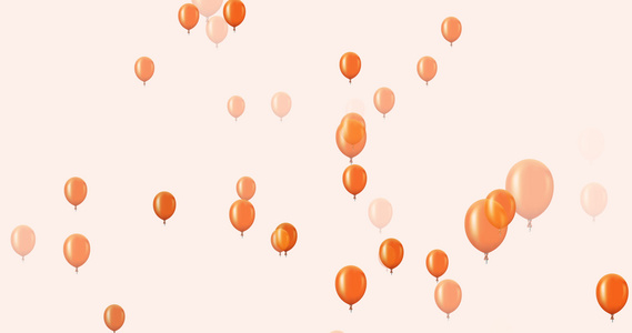 在黑暗背景下飞行的橙色气球动画周年或节日快乐视频