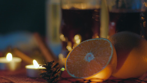 圣诞节概念橙子酒和混杂葡萄酒16秒视频