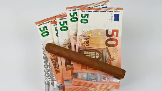 50欧元钞票烟灰缸上香烟视频