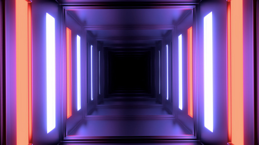 3d带荧光墙的圆方隧道动画视频