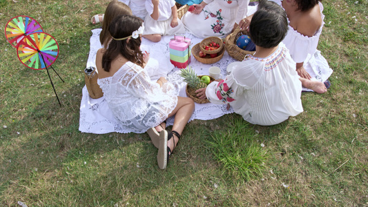 野餐的妇女和女孩视频