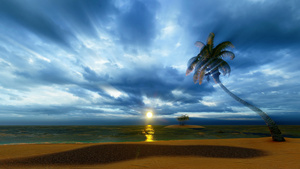 海滩上单棵椰枣树天上有奇幻的天空22秒视频