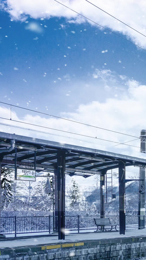 春运回家火车站台下雪雪花背景唯美雪景10秒视频