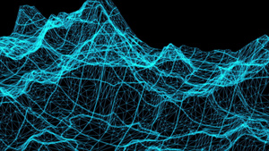 抽象的山区铁丝网动画在山中飞过16秒视频