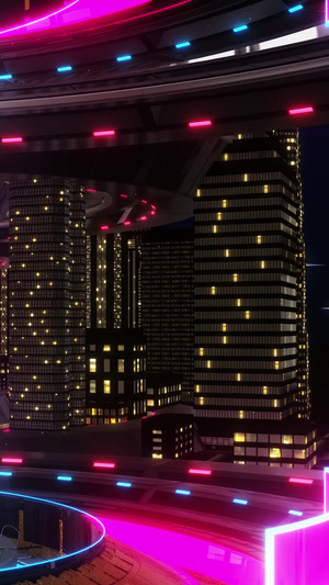 赛博朋克科幻城市背景三维城市30秒视频