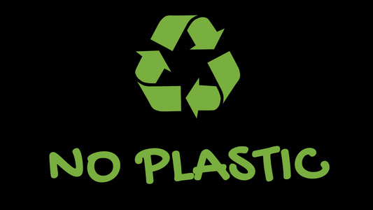带有绿色口号无塑料的动动画回收利用标识视频