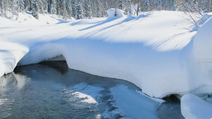 穿过森林中积雪厚厚度的山川流经21秒视频