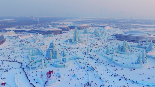 4k航拍哈尔滨冰雪大世界5A景区视频