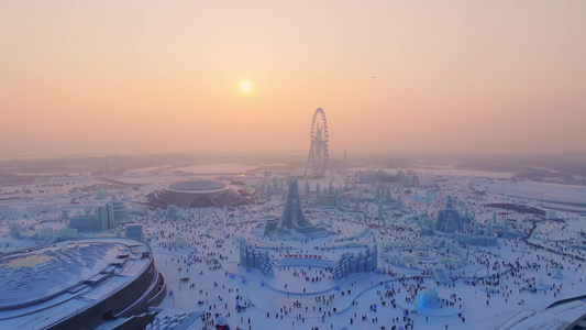 4k航拍25届哈尔滨冰雪大世界视频